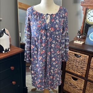 Old Navy Floral Boho Dress Petite Small Blue Tassel